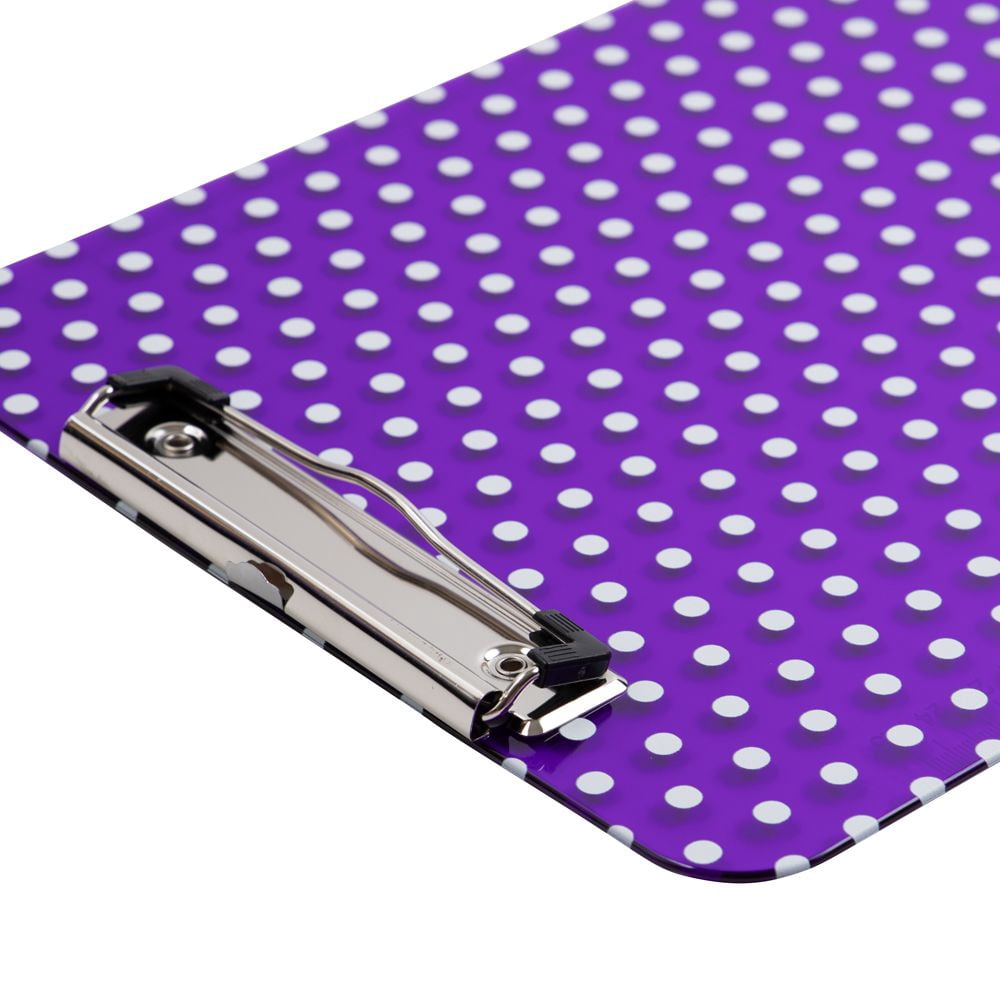 JAM Paper Plastic Clipboard, 9 x 12.5, Purple Polka Dot, 1/Pack