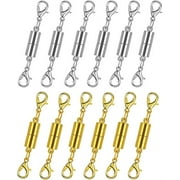 Pack of 12 Gold and Silver Color Magnetic Lobster Clasps for Jewelry. Strong Magnet Accessory for Necklace, Bracelet. DIY Friendly. (Regular)