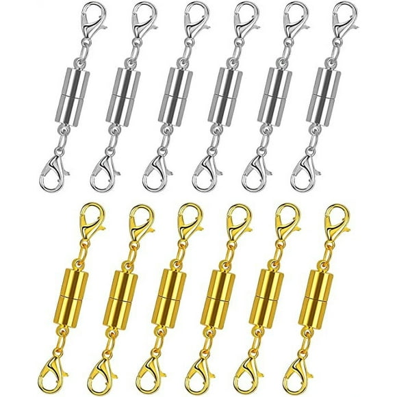 Pack of 12 Gold and Silver Colour Magnetic Lobster Clasps for Jewellery. Strong Magnet Accessory for Necklace, Bracelet. DIY Friendly. (Regular)