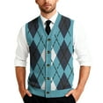 thumbnail image 2 of Geometric Patterned Knit Vest for Men, V-Neck Button Front Sleeveless Cardigan Blue 2XL, 2 of 4