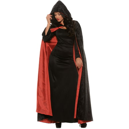 Vampire Vampiress Hooded Black Velvet Cape W/Lining Halloween Costume Accessory