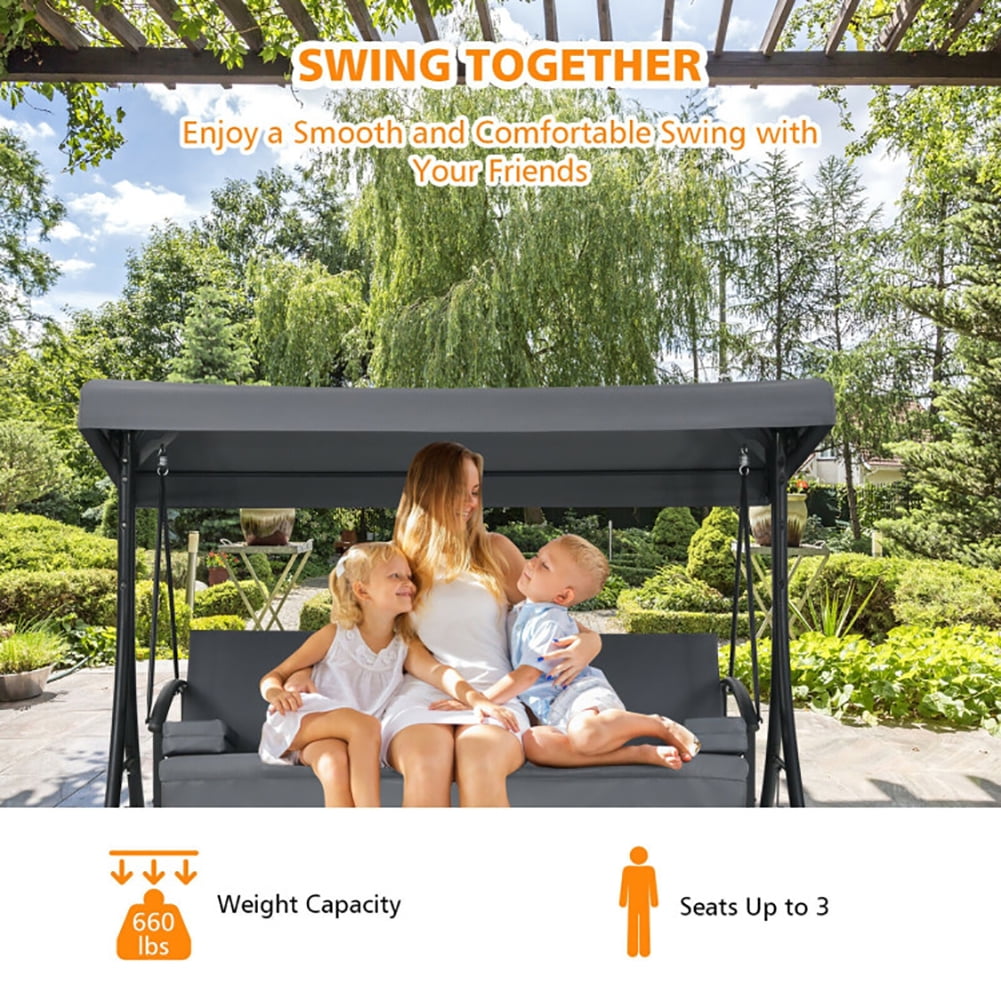 Aimee Lii 3-Seat Patio Outdoor Swing with Adjustable Tilt Canopy, Comfy Outdoor Chair, Gray Aimee Lii 3-Seat Patio Outdoor Swing with Adjustable Tilt Canopy, Comfy Outdoor Chair, Gray