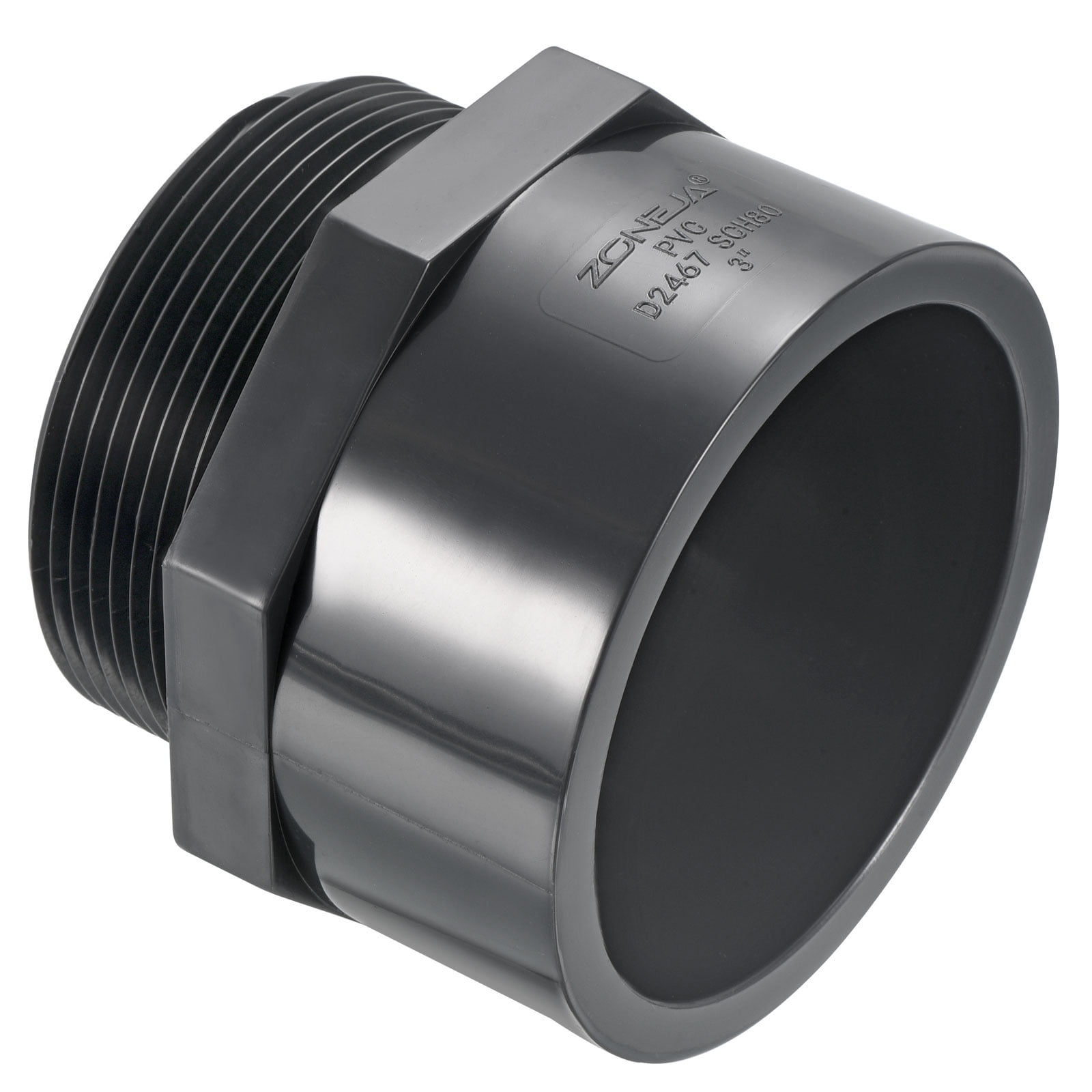 PVC Pipe Fitting 3NPT Male Thread 3" Socket Straight Connector, Gray