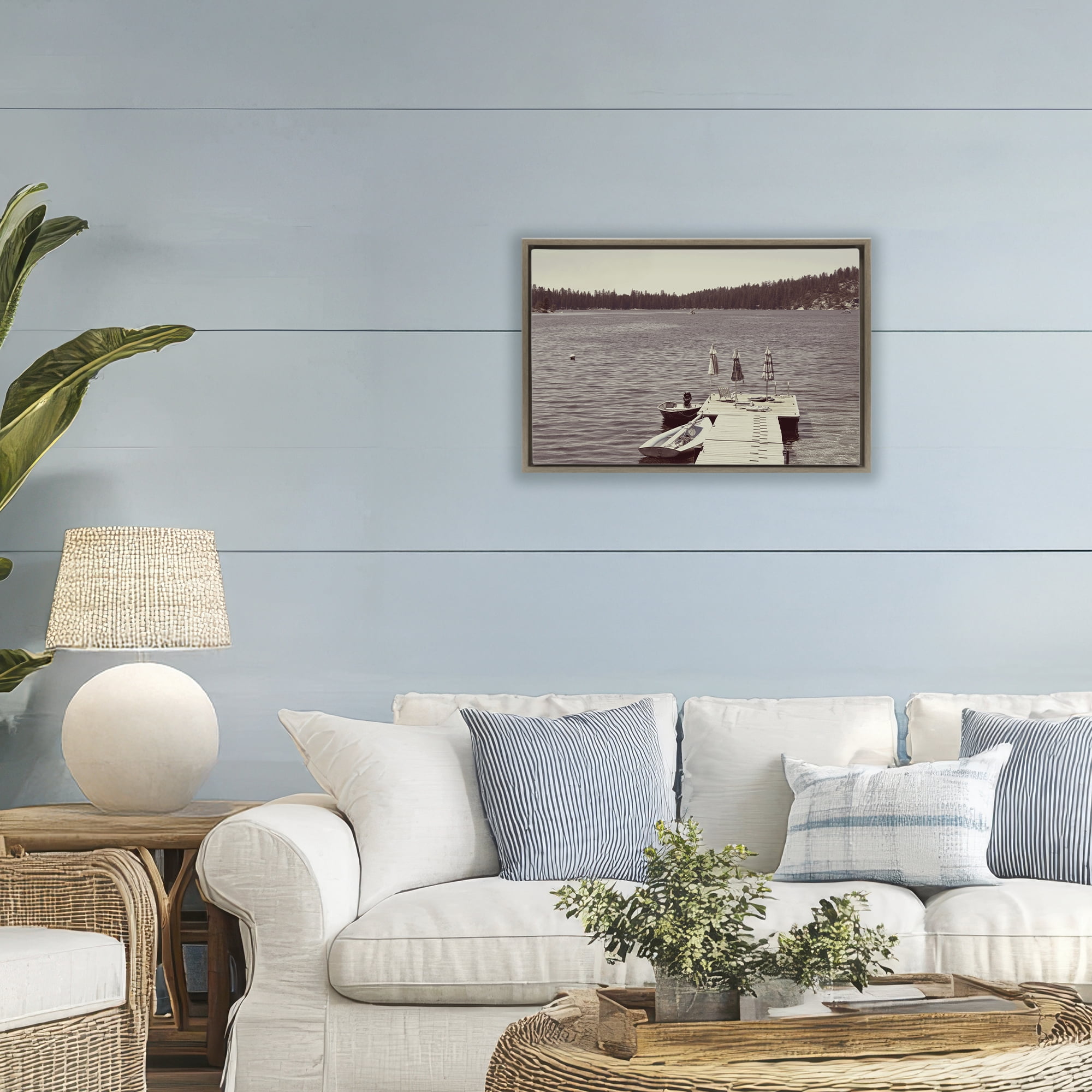 Stupell Industries Vintage Lake Life Dock Brown Framed Floater Canvas Wall Art, design by Gemma Bardot