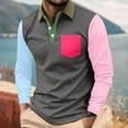thumbnail image 3 of qucoqpe Men's Color Block Long Sleeve Shirt Casual Buttons Lapel Patchwork T-Shirt Style Top Lightweight Fall Winter Sweatshirt Blouse, 3 of 7