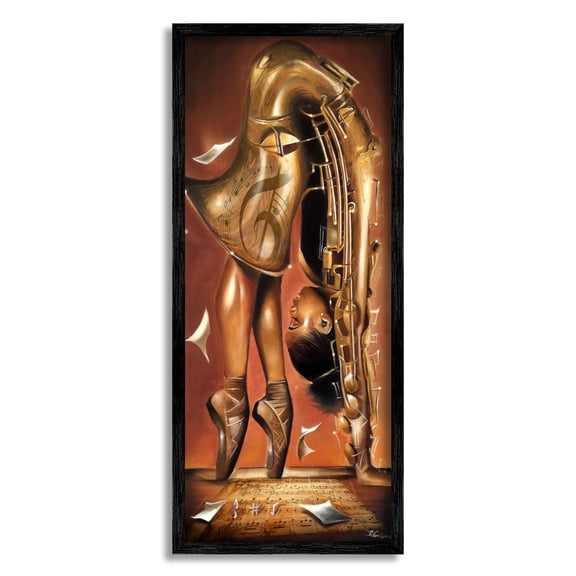 Surreal Saxophone Ballerina Composition Abstract Painting Black Framed Art Print Wall Art
