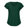 thumbnail image 3 of ALLLIST Green Women's Tops V-Neck Short Sleeve Solid T-Shirts Flounce Casual Reg and Big and Tall Sizes, 3 of 7