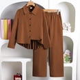thumbnail image 3 of Auroural Girls Clothes Sets 10-12 Years Boys Girls Tow Piece Casual Matching Outfit Lapel Shirt Button Front Shirt Pleated Hem Elastic Waist Wide Leg Pants, 3 of 9
