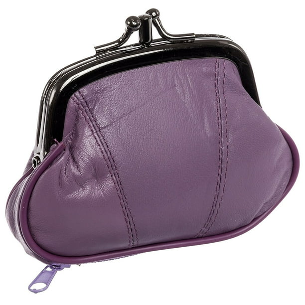 Marshal Wallet Marshal Womens Leather Kiss Lock Coin Purse (Purple