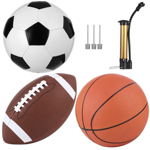 3 Pcs Sports Balls Set for Teen Adult, Include Size 4 Soccer Ball, Size 5 Basketball, Size 6 Football and Pump Training Practice Sport Back to School Gift