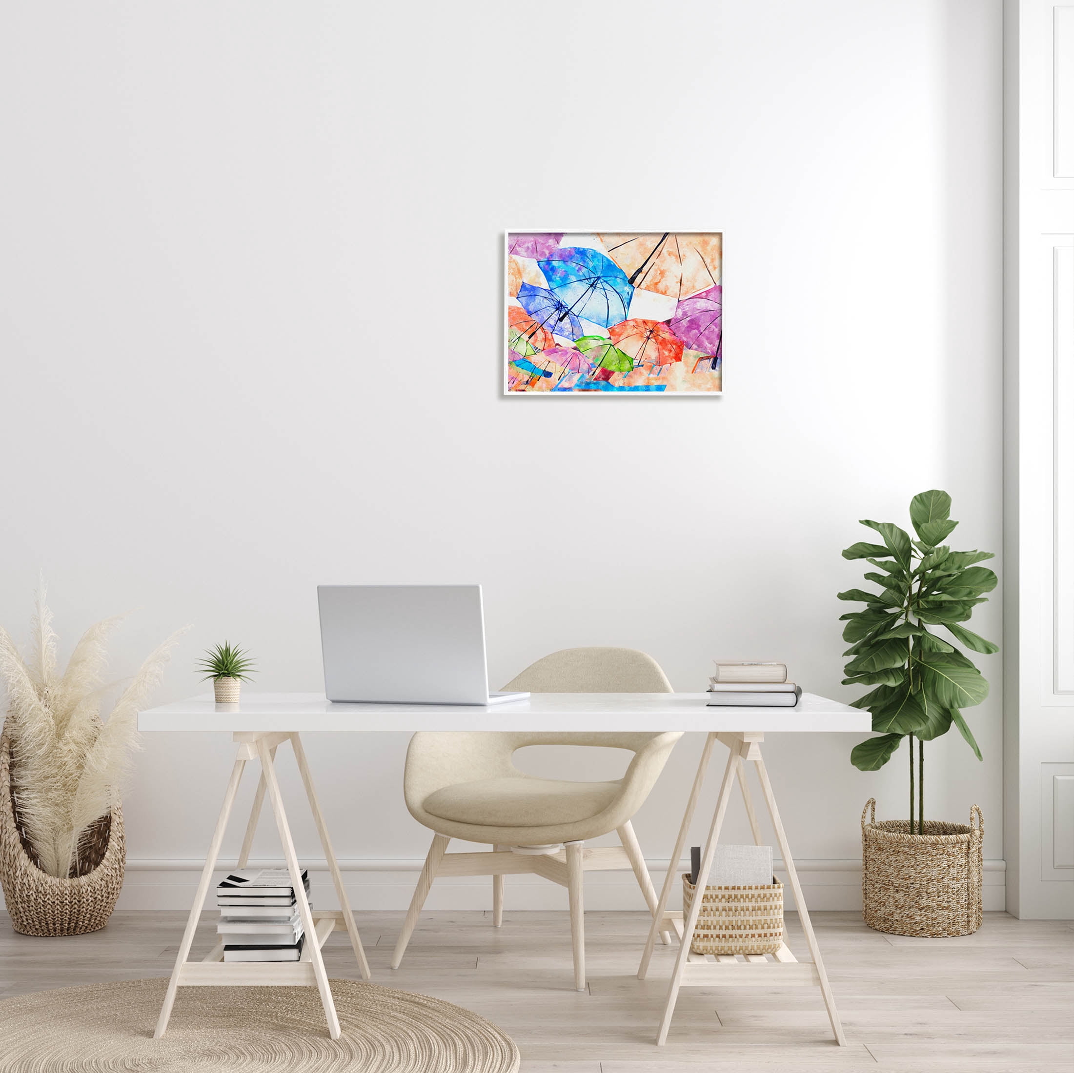 Stupell Industries Modern Bold Umbrellas Arrangement Graphic Art White Framed Art Print Wall Art, Design by Ziwei Li