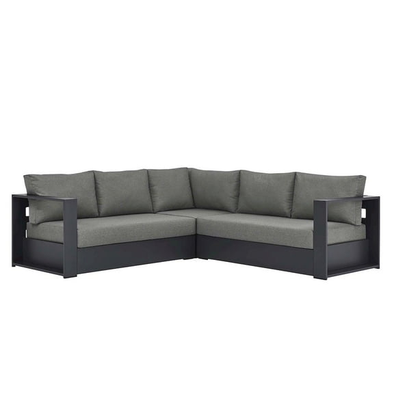 Modway Tahoe Outdoor Patio Powder-Coated Aluminum 3-Piece Sectional Sofa Set in Gray Charcoal