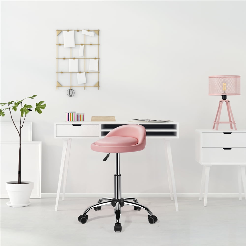 Alden Design Adjustable Swivel PU Leather Bar Stool for Salon, Pink