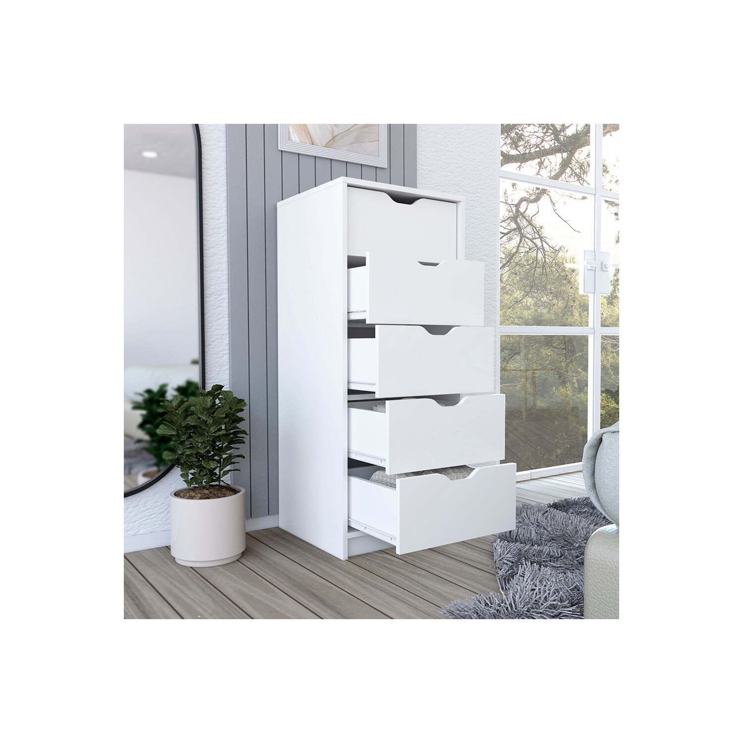 We Have Furniture Dresser Kamran, Five Drawer Narrows, White Finish