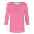 thumbnail image 2 of Dyfzdhu T Shirts for Women Plus Size Solid Color Crew Neck 3/4 Sleeve Shirt Spring Summer Tunic Tops Casual Undershirt Tee Pink, 2 of 5