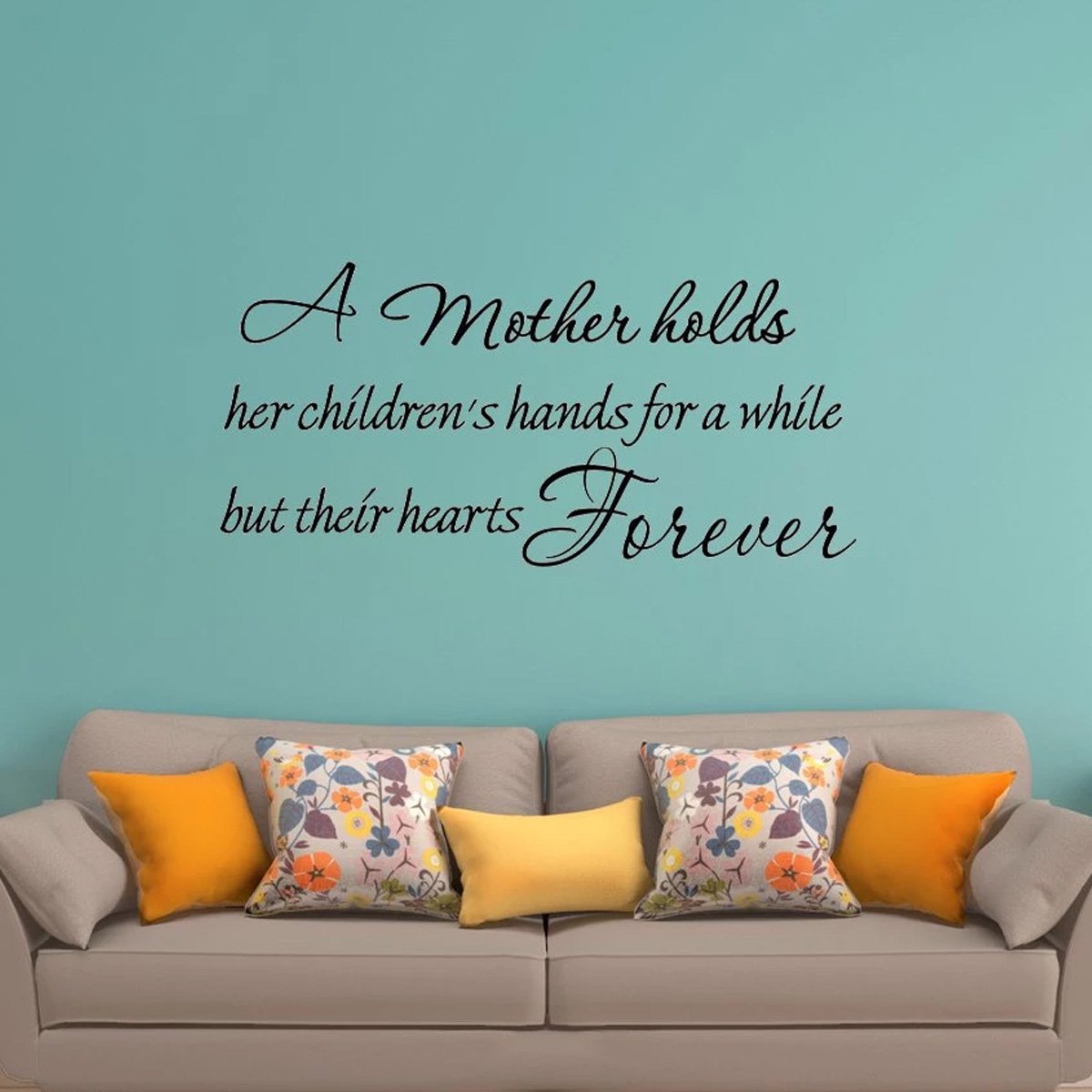 VWAQ A Mother Holds Her Children's Hands For a While But Their Hearts Forever Matte Black Vinyl Wall Decal Quote Sticker (10.5"H x 22"W)