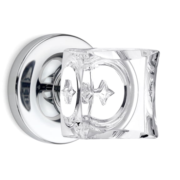 Privacy Square Crystal Door Knobs Polished Chrome Round Rosette