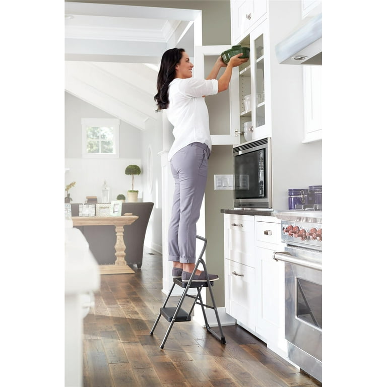 Cosco Steel 2-Step Folding Step Stool, Platinum Black