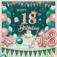 thumbnail image 2 of Emerald Green and Rose Gold 18th Birthday Decorations for Girls, Happy 18th Birthday Backdrop Banner Triangle Flag 18th Birthday Bunting Rose Gold 18 Confetti Foil Balloon for Her 18 Year Old Birthday, 2 of 6