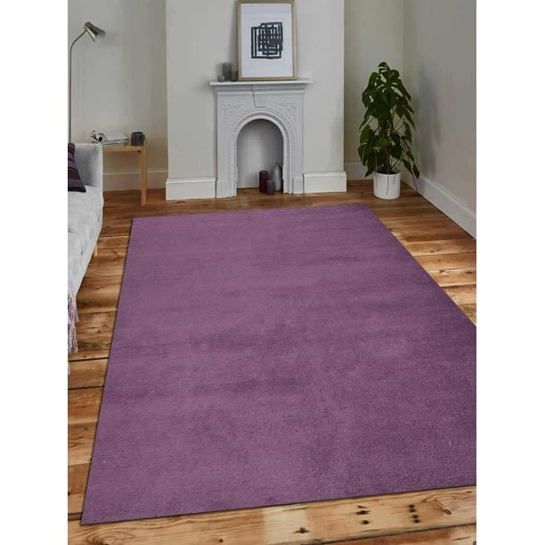 Rugsotic Carpets Hand Knotted Tibbati Wool 5'x8' Area Rug Solid Purple