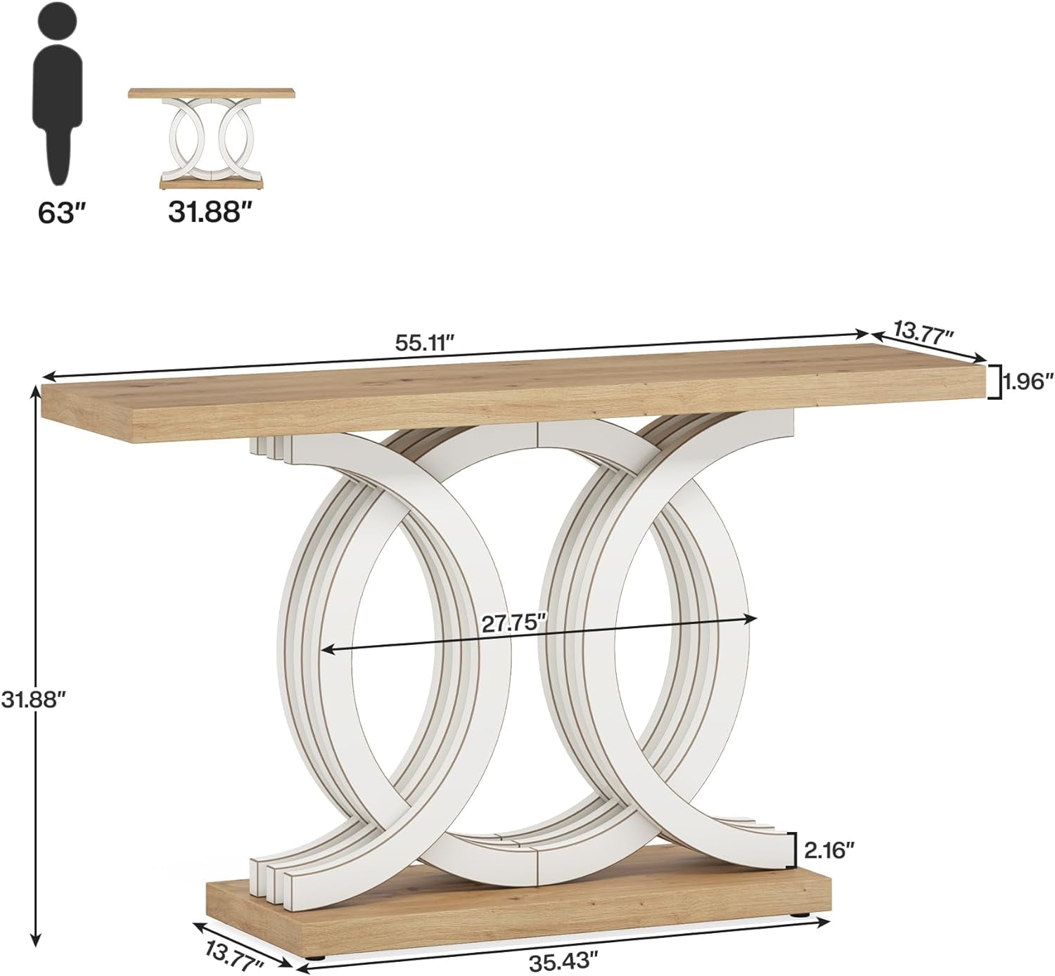 Tribesigns 55" Console Table with Geometric Base, Wooden Entryway Table
