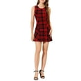 thumbnail image 5 of MODA NOVA Junior's Round Neck Sleeveless Plaids A-Line Fit and Flare Mini Dress Red Black XS, 5 of 6