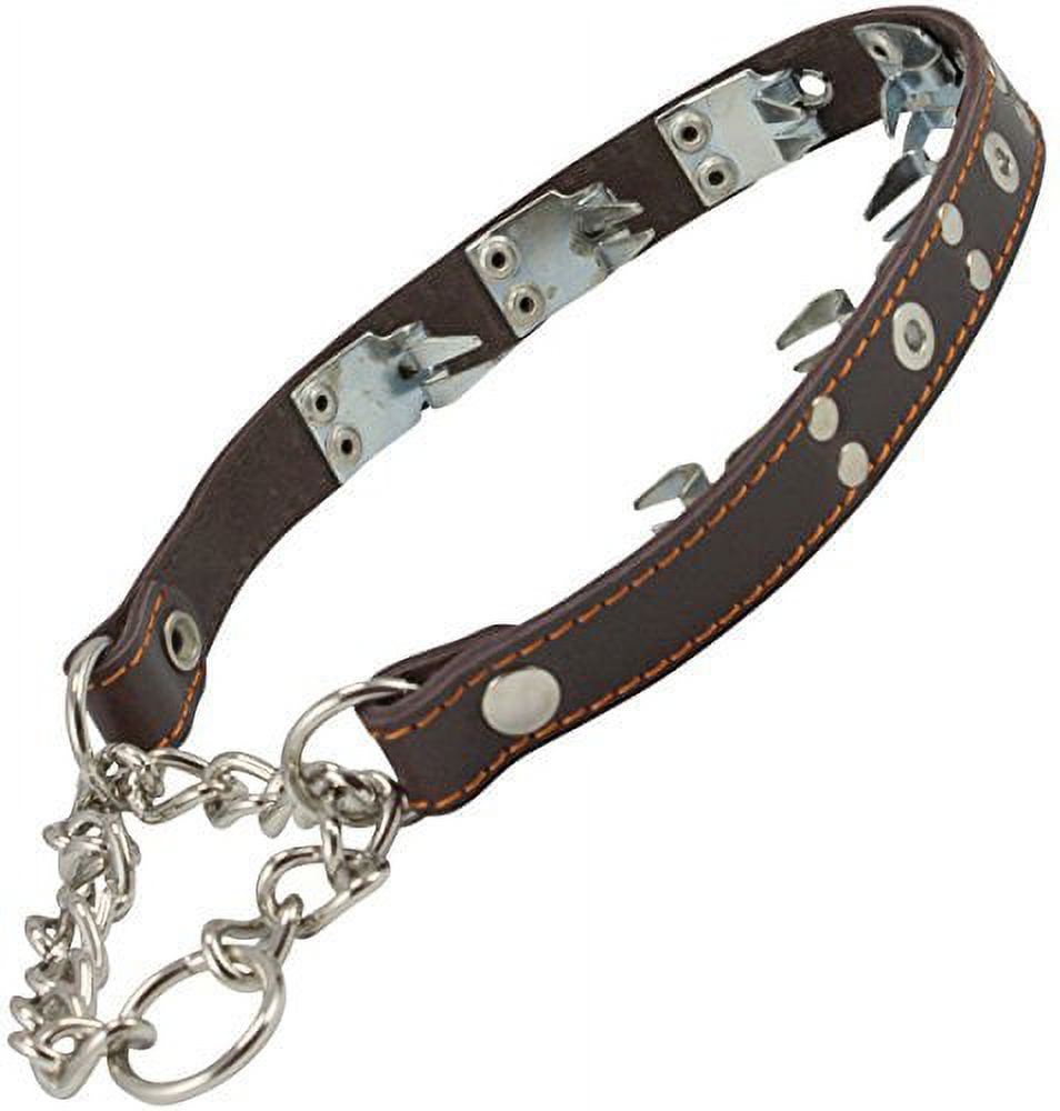 Training Genuine Leather Pinch Martingale Dog Collar Studded 4mm Link Brown 3 Sizes