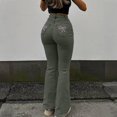 thumbnail image 4 of uublik Jeans With Elastic Waist for Women High Waisted Pull On Bell Bottom Jeans Trendy Elastic Denim Pants, Army Green, 4 of 6