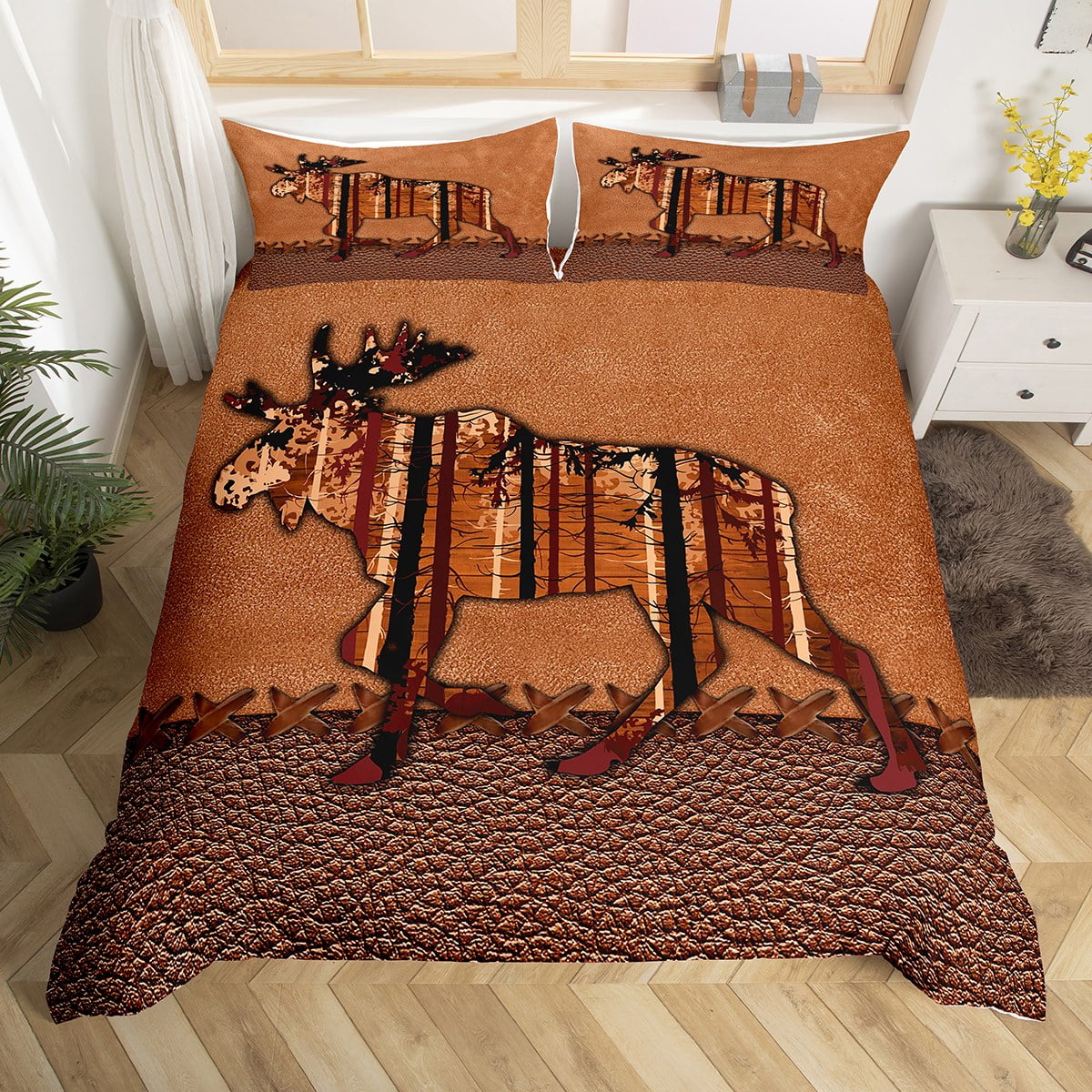 YST Cowhide Moose Comforter Cover Queen,Men Hunting Moose Bedding Set