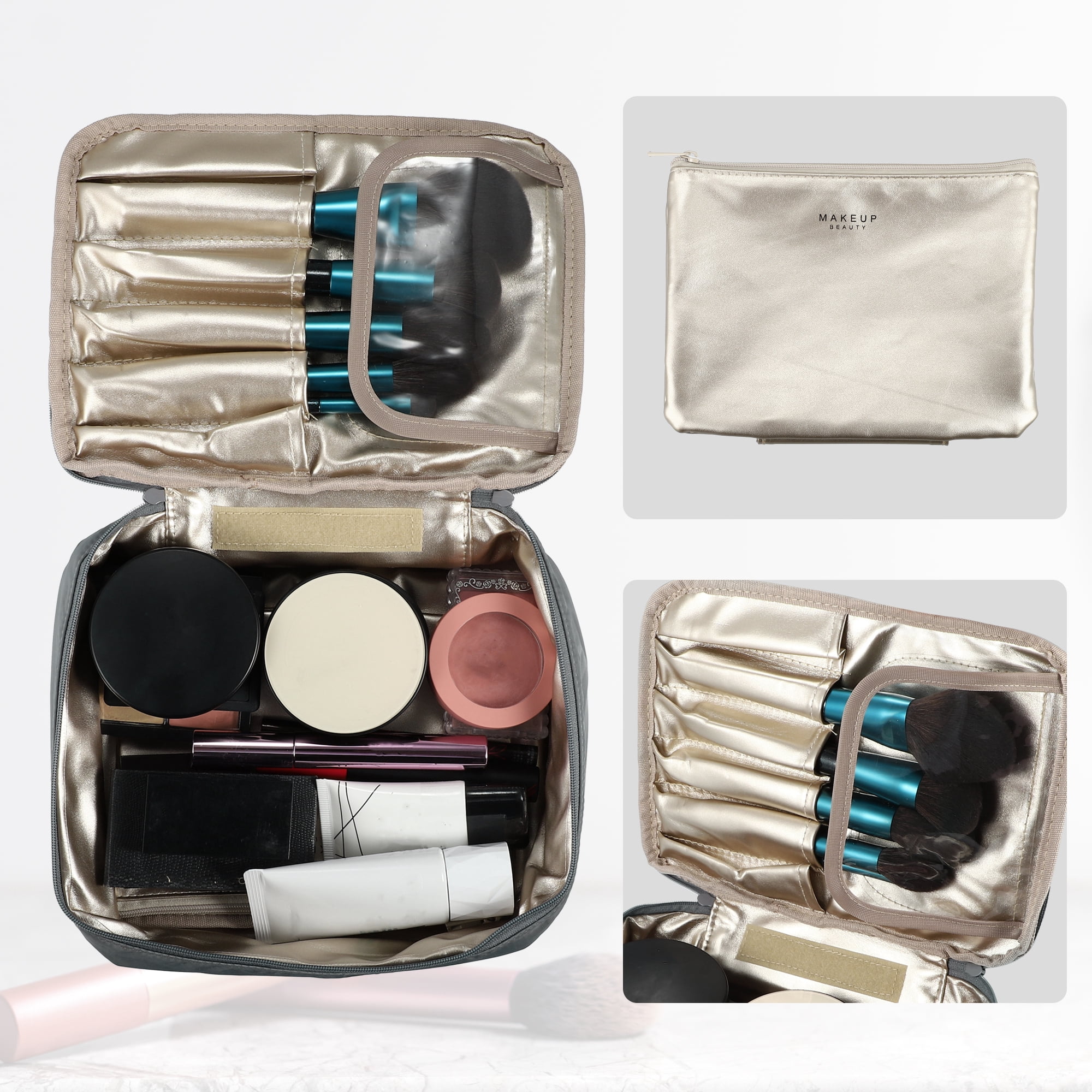 Unique Bargains Floral Makeup Bag Zipper Flower Cosmetic Pouch Gray