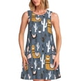 thumbnail image 1 of Easygdp Llama and Cactus para Vestido Transpirable de Mujer, Vestido Suelto de Manga Corta con Pliegues y Bolsillos para el Verano, 1 of 7