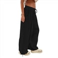 thumbnail image 2 of Pantalones Holgados Informales de Algodón para Mujer, de Pierna , con Costuras de Cordón y Bolsillos. Negro XL, 2 of 7
