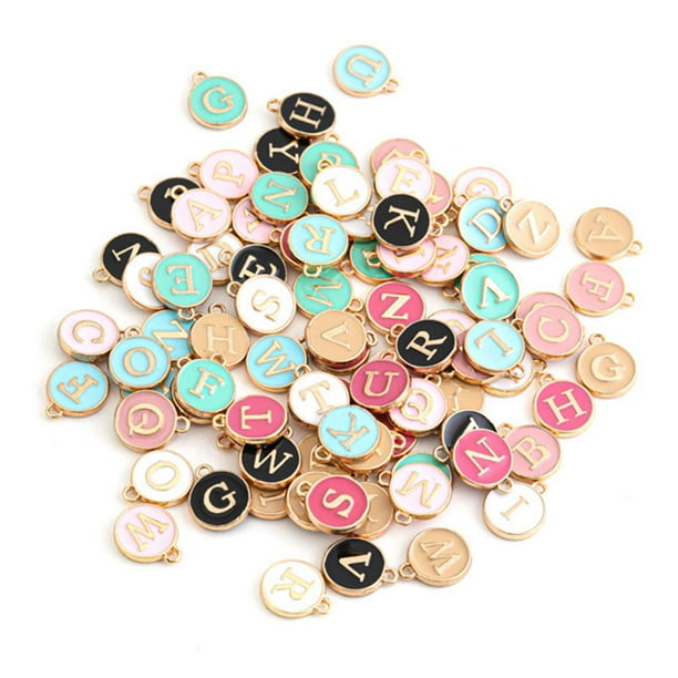 26Pcs Mixed Letter Beads Metal Letter Charms Enamel Charms Double