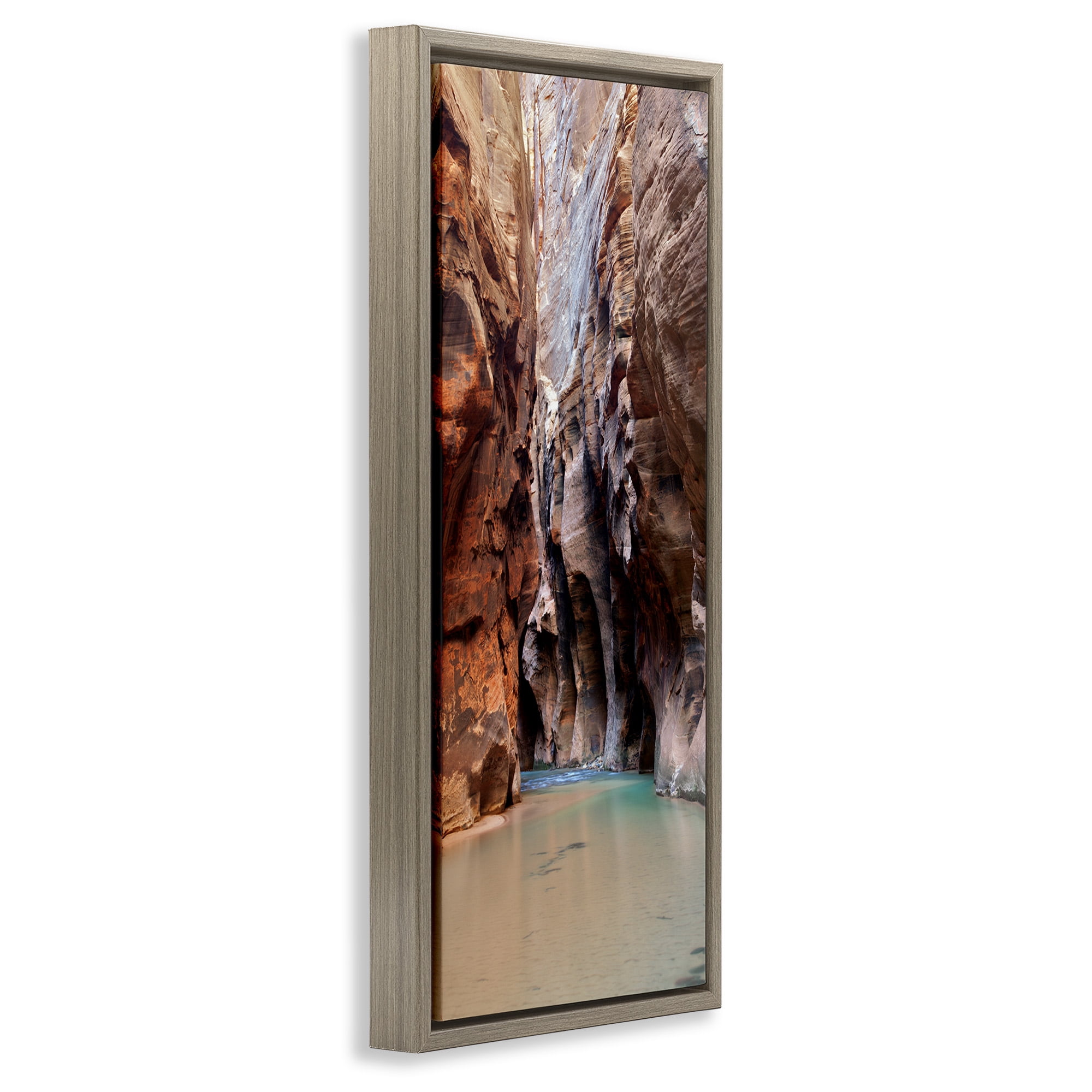 Stupell Industries Zion National Park Cliffs Nature Photography Brown Floater Framed Canvas Art Print Wall Art, 15 x 31