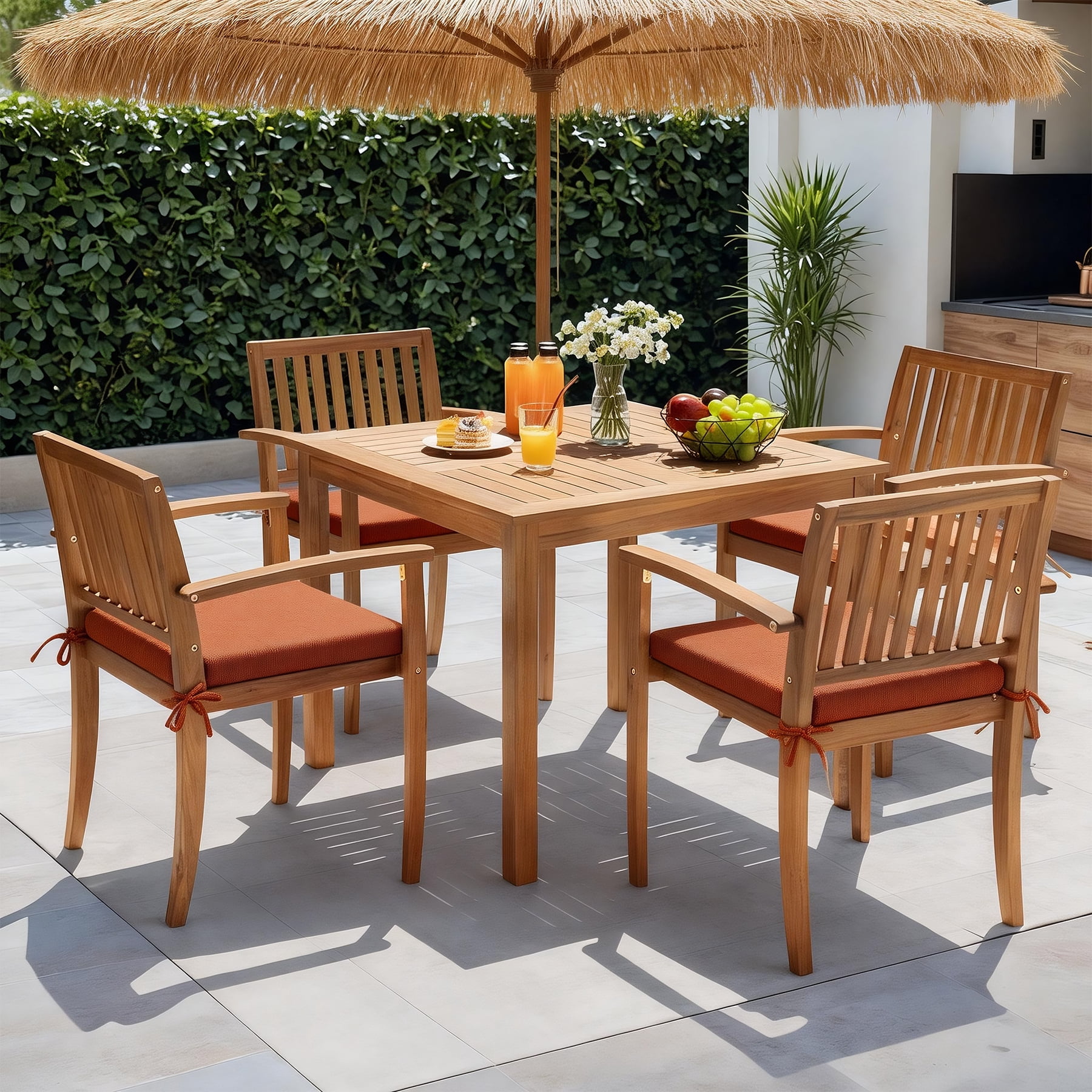 Goodgoods 20" x 20" Outdoor Chair Cushions Set of 2, 30D Foam Water & Fade Resistant, Orange