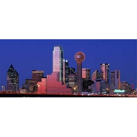USA  Texas  Dallas  Panoramic view of an urban skyline at night Poster Print by  - 36 x