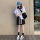thumbnail image 3 of Mujer Quinto Pantalones deportivos Cintura alta Cordón Piernas anchas Estilo casual Pantalones cortos de verano, 3 of 5