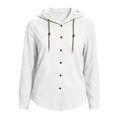 thumbnail image 5 of Womens Tops 100% Cotton Hooded Button Down Fashion Drawstring Long Sleeve Jacket Top, 5 of 7