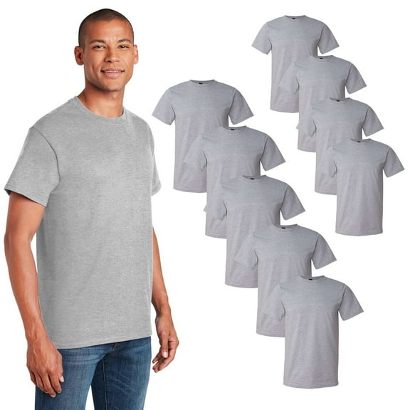 Gildan Men’s Lightweight T-Shirt, Heather Grey, 9-Pack, S-3XL, Short Sleeve Crew Neck Blank Shirt