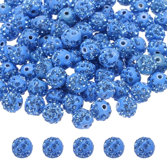100pcs 10mm Rhinestone Beads for Jewelry Making, Sparkle Diamond Clay Bead for Necklace Bracelet Christmas, Light Blue