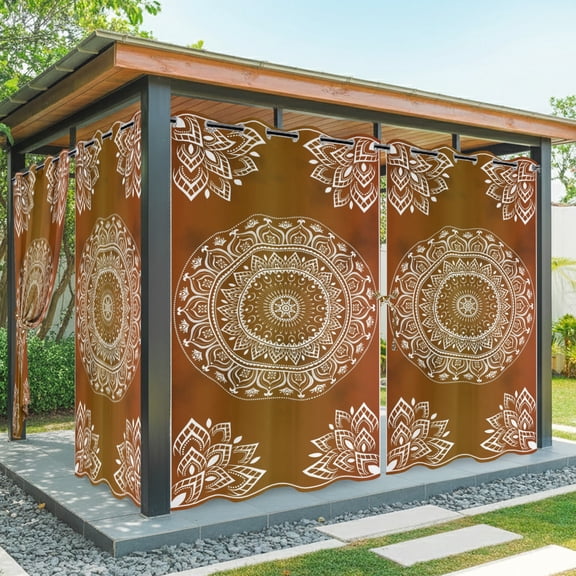 Outdoor Waterproof Patio Curtain 84" Length-1 panel,Boho Ethnic Traditional Style Outside Privacy Curtains Blackout Grommet Drapes for Porch Pergola,Retro Flower Pattern