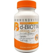 IMMUNOVITES High Dose Biotin (as d-Biotin, USP) 100mg (Equivalent to 100,000mcg) 90 Capsules, High Potency