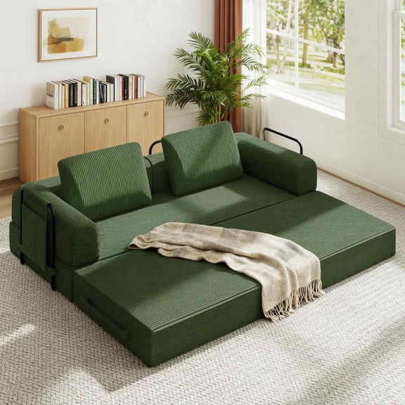 Timbernest 78.7" Convertible Sleeper Sofa Bed, Futon Boneless Cloud Couch Lounge Loveseat, Green