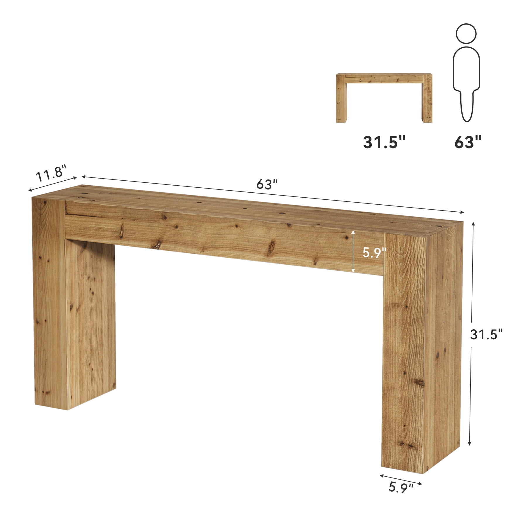 Fnova 63" Console Table, Wood Farmhouse Entryway Table, Long Narrow Accent Table for Living Room, Entrance, Hallway, Foyer, Light Brown