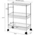 thumbnail image 6 of 3 Tier Rolling Cart, Metal Kitchen Cart On Wheels with Baskets, Wire Shelving Rolling Snack Storage Cart Utility Trolley with Handles for Kitchen Bathroom Office Laundry, Chrome, 6 of 7