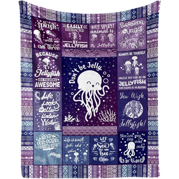 Jellyfish Blanket for Women Men, Cute Jellyfish Themed Design Printed Purple Throw Blankets for Teens Adults Lap, Chair Sofa, Warm Soft Cozy Blanket, 50"x 60"