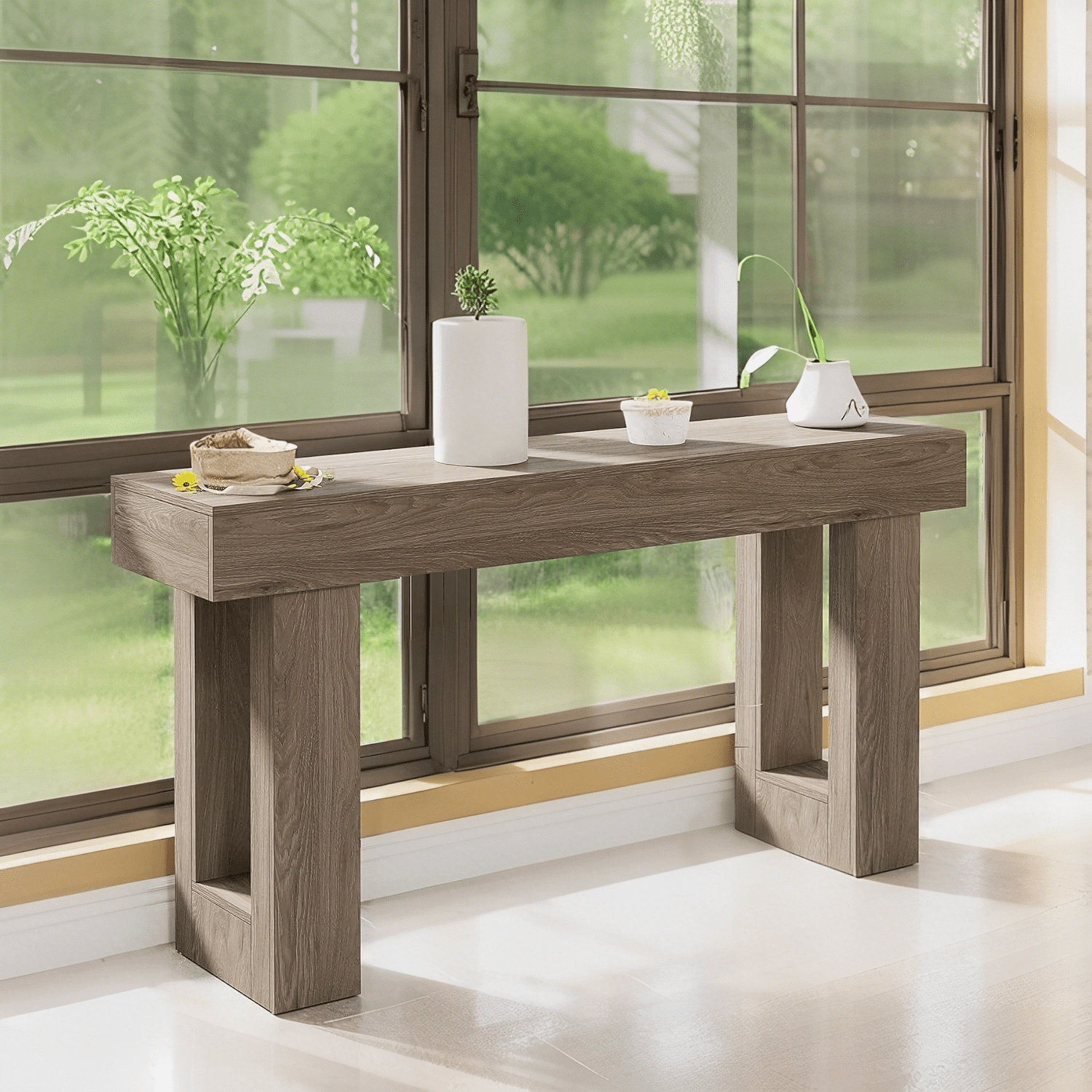 Tribesigns 63-Inch Long Console Table, Farmhouse Entryway Table for Entrance, Hallway, Living Room（Grey)