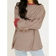 thumbnail image 5 of Women'S Oversized Long Sleeve T-Shirt Striped Colorblock Tunic Top Loose Autumn Crew Neck Sweatshirt White & Red XL, 5 of 9