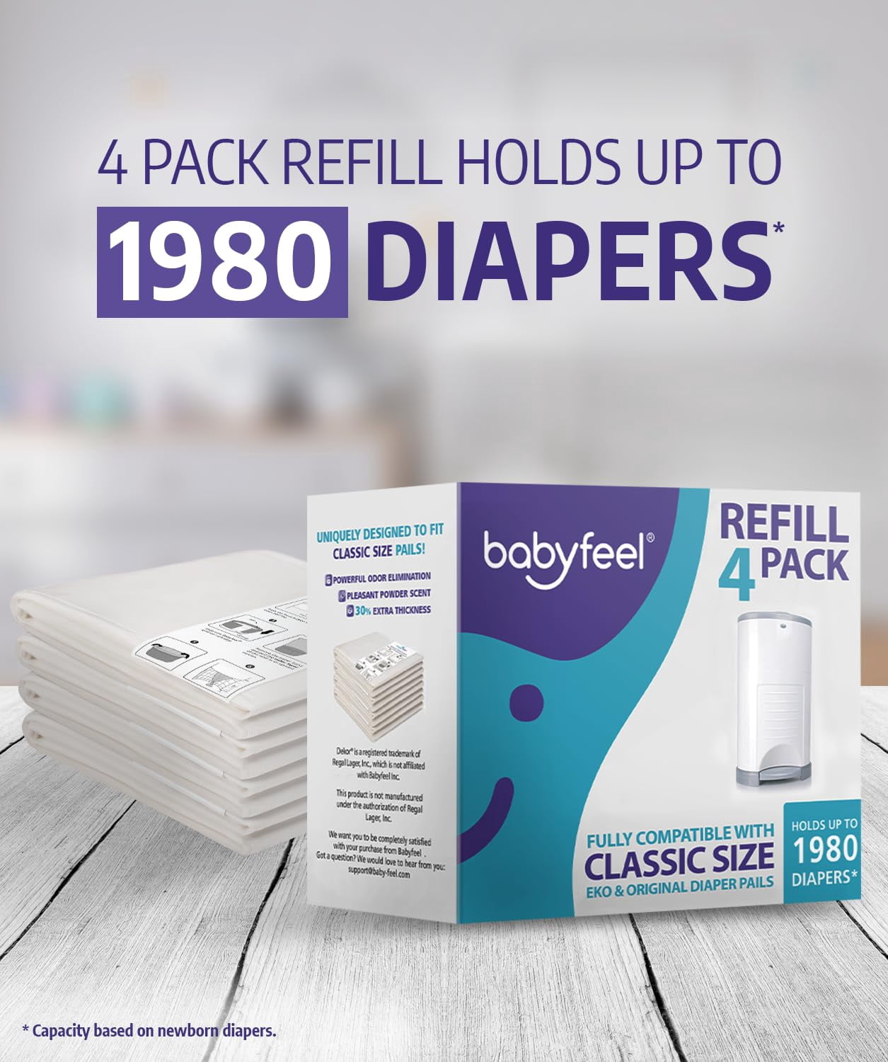 Babyfeel Refills Compatible with DEKOR CLASSIC Diaper Pails , 4 Pack .