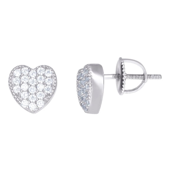 925 Sterling Silver Womens Cubic Zirconia Love Heart Stud Earrings 7.6mm Wide Stud Earring for Women
